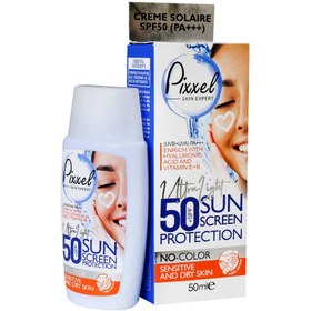 تصویر کرم ضد آفتاب بی رنگ پیکسل مناسب پوست خشک و حساس SPF50 حجم 50 میلی لیتر 