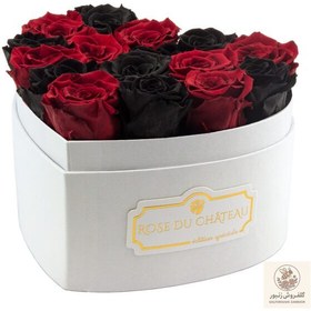 تصویر Black & Red Eternal Roses in White Box Heart | کد: ZNB-1IYD 