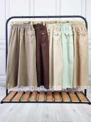 تصویر دامن لینن تک جیب جلو دکمه 