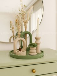 تصویر ست دکوری و ظروف تزیینی منزل | سبز و کرم 