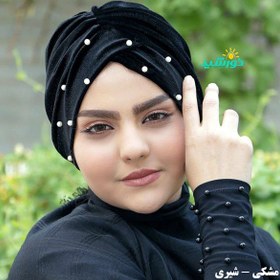 تصویر توربان مروارید مخمل مشکی کد 3551 