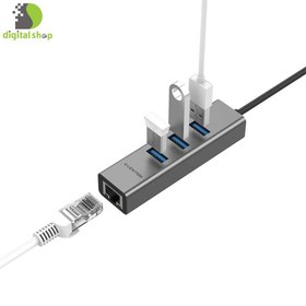 تصویر هاب USB به USB و LAN لنشن مدل H23s ا Lention USB-C to USB and Ethernet H23s Lention USB-C to USB and Ethernet H23s