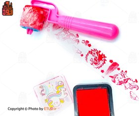 تصویر مهر غلطکی طرح یونیکورن مجموعه 4 عددی به همراه استامپ Unicorn Rolling Rubber Stamp