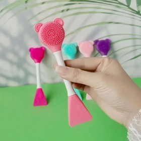 تصویر فیس براش ۲طرفه خرسی مناسب شستشوی صورت و ماسک زدن Double-sided bear face brush suitable for face washing and masking