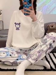 تصویر ست لباس راحتی زنانه و دخترانه دو تیکه بلوز آستین بلند و شلوار پنبه ای کد 3587 