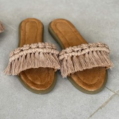 تصویر صندل زنانه بافتنی با نخ مکرومه دست بافت - سبز / ۴۰ 