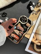 تصویر قاب گوشی خرس شکلاتی مشکی همراه با آویز مرواریدی مناسب برای گوشی آیفونx/xs Black chocolate bear phone case with pearl pendant suitable for iPhone x/xs