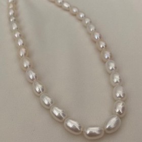 تصویر گردنبند مروارید ساده گندمی قفل نقره ا Simple pearl necklace silver lock Simple pearl necklace silver lock