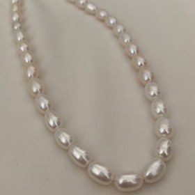 تصویر گردنبند مروارید ساده گندمی قفل نقره Simple pearl necklace silver lock