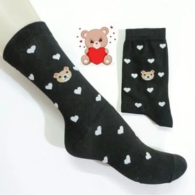 تصویر جوراب ساق بلند زنانه مدل تدی - قلبی بسته 6 عددی Women's long socks, Teddy & heart model (6 Pack)