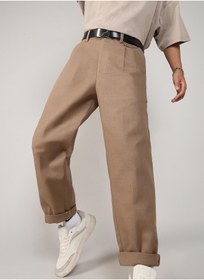 تصویر شلوار لینن ترکیبی مردانه به رنگ قهوه‌ای شتری برند campus sutra Men's Camel Brown Tailored Linen-Blend Trousers