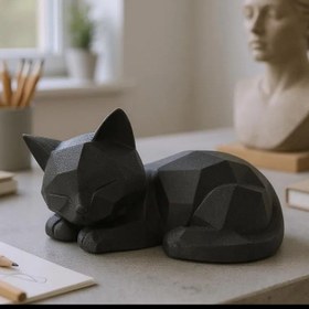 تصویر دکوری طرح گربه Cute Sleeping Low Poly Kitten 