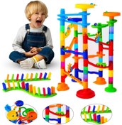 تصویر لگو: ست ساخت و ساز بازی ماربل ران یوکی آر - ۱۳۸ قطعه برند ukr UKR Marble Run Construction Set – 138 Pcs Ball Game with Tubes, Slides u0026 Dominoes | Engaging Building u0026 Construction Toy