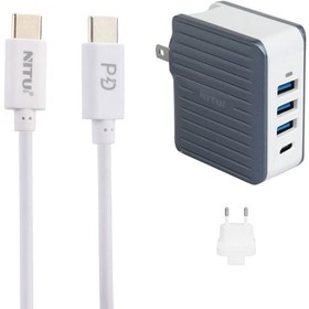 تصویر شارژر دیواری نیتو مدل NTPD19 به همراه کابل دو سر Type-C Nitu NTPD19 4Port QC3.0 PD Fast Wall Charger With Type-C Cable