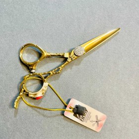 تصویر قیچی فینی طلائی دو نگینه قرمز Finny Gold Scissors With red gems (5‌inches)