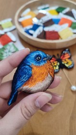 تصویر پیکسل گلدوزی پرنده آبی 