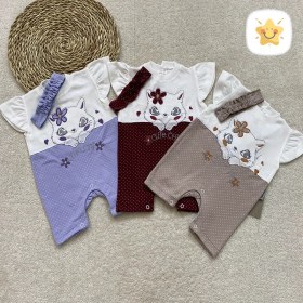 تصویر ست هدبند رامپر دخترانه مدل گربه جنس پنبه 