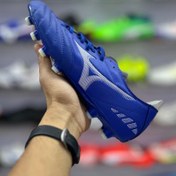تصویر استوک فوتبال میزانو آبی با لوگوی سفید مخصوص چمن طبیعی کلاس A - 44 Mizuno Football Boots Blue with White Logo FG Class A