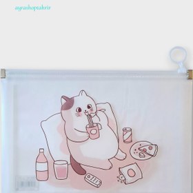 تصویر پوشه زیپی A5 فانتزی شفاف گربه گرسنه - گربه گرسنه 