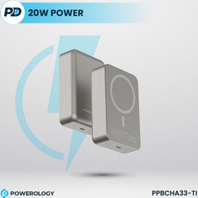 تصویر پاوربانک وایرلس پاورولوژی مدل PPBCHA33 ظرفیت ۲۰۰۰۰ میلی‌آمپر ساعت مگ سیف 