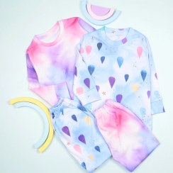 تصویر بلوز شلوار نخی لاکرا بچگانه طرح آبرنگی و بادکنکی | ست خونگی کودکانه 