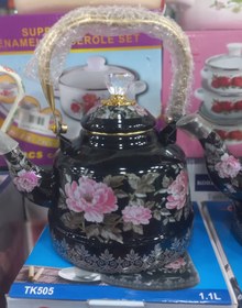 تصویر کتری لعابی گل صورتی 