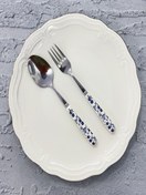 تصویر ست قاشق و چنگال غذاخوری ۱۲ پارچه سرامیکی گل آبی دنی هوم 