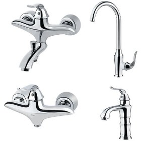 تصویر شیر کی آی جی - KIG - مدل آنجل - کروم / ست 4 تیکه KIG FAUCET - ANGEL MODEL