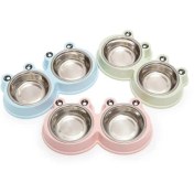 تصویر ظرف غذا و آب دو قلو طرح قورباغه 