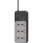 تصویر چندراهی برق یونیورسال Porodo 3000W | 6AC با 6 پورت USB (4C + 2A) - خاکستری Porodo 3000W | 6AC Universal Power Strip with 6 USB Ports (4C + 2A) - Gray