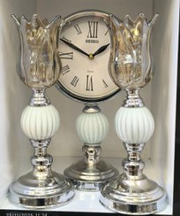 تصویر ساعت شمعدان فلزی کروم ( عمده) لوازم تزیینی