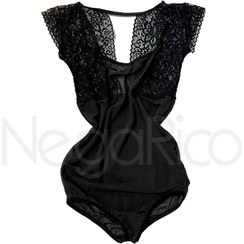 تصویر بادی سیاه توری با آستین گیپور 