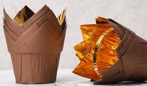 تصویر کپسول کاپ کیک آلومینیومی طرح لاله - طلایی دو رنگ قهوه ای 