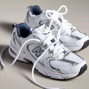 تصویر کتونی نیوبالانس دخترانه و زنانه مدل 530 طبی دوردوخت رنگ‌سفید نیوبالانس لژدار - سفید / 