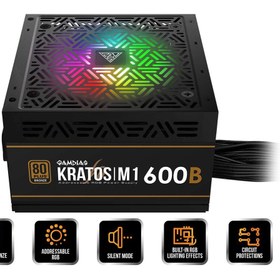 تصویر پاور کامپیوتر 600 وات گیم دیاس مدل KRATOS M1-600B GAMDIAS KRATOS M1-600B Bronze 80 PLus 600W RGB PSU