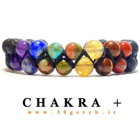 تصویر دستبند هفت چاکرای اصل دو ردیفه چاکرا پلاس سنگ معدنی لاوا CHAKRA plus stone bracelet lava original