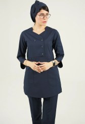 تصویر ست اسکراب زنانه آستین سه ربع سرمه ای 