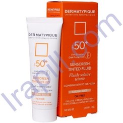 تصویر ضد آفتاب رنگی بژ طبیعی +SPF50 پوست چرب و مختلط درماتیپیک 50 میلی لیتر 