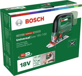 تصویر اره منبت کاری اره مویی شارژی 18 ولت بوش Bosch 18 V Cordless Jigsaw, Pendulum Action, Adjustable Plate, 1 Blade Inc, Without Battery (UniversalSaw 18V-100)