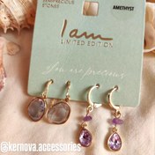 تصویر گوشواره آمیتیست طلایی با مروارید مصنوعی Earring