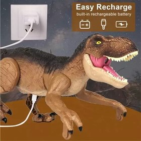 تصویر ربات اسباب بازی دایناسور کنترلی تیرکس Dinosaure T-REX دو رنگ سبز و قهوه ای 