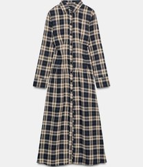 تصویر لباس شب میدی پلیسه چهارخانه زنانه قهوه ای-آبی زارا 