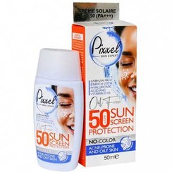 تصویر کرم ضد آفتاب بی رنگ پیکسل مناسب پوست های چرب جوشدار و مختلط Spf50 Pixxle Sunscreen no color Cream For Acne Prone And Oily Skin 50ml