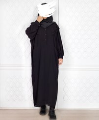 تصویر عبای دانشجویی هیلدا مدل آزاد حریر اسود مشکی فری سایز شیک _ مناسب 36 تا 52 کد ۱۴۰۴۵