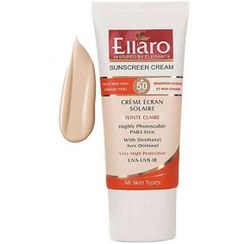 تصویر کرم ضد آفتاب الارو +SPF50 انواع پوست رنگ روشن 50 میل Ellaro Sunscreen Cream SPF50+ All Skin Types Light Beige 50ml