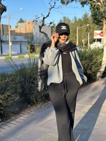 تصویر بافت زنانه فوتر مدل استین پفی - خاکستری 