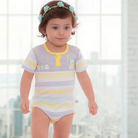 تصویر لباس زیر دکمه دار (بادی) آستین کوتاه نوزاد طرح فیل به آوران Behavaran Elephant Behavaran Elephant Baby Short Sleeve Bodysuit