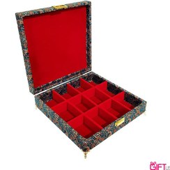 تصویر جعبه چوبی دمنوش ,چای و پذیرایی طرح ترمه ناب 12 خانه 