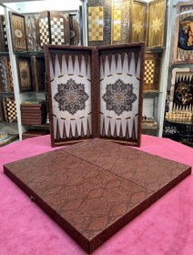 تصویر تخته نرد ام دی اف چرمی مدل کیفی لاکچری Luxury quality leather MDF backgammon board