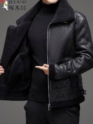 تصویر کاپشن چرم بوفالو گرید A کد 8801 - مشکی / 2XL گرید A